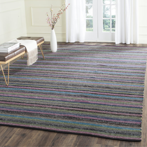 Harriet Bee Sasser Handmade Flatweave Cotton Purple/Gray/Green Rug